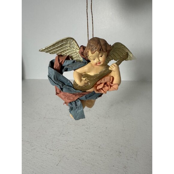 Vintage Handcrafted Angel Cherub Ornament With Guitar & Wings - Picture 7 of 7
